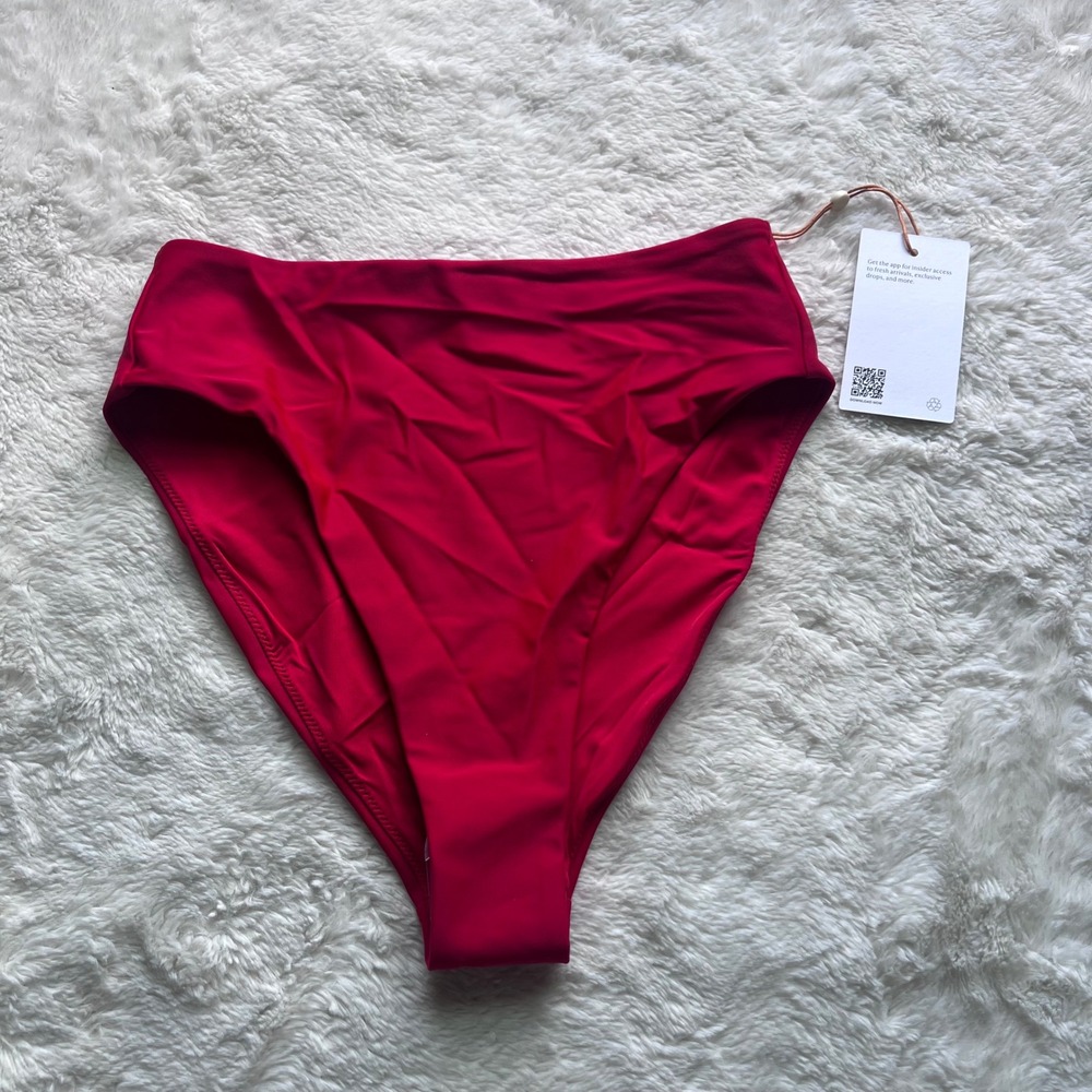 Quince Women's Red High Waisted Bikini Bottom Swimwear Size Small New ATG001